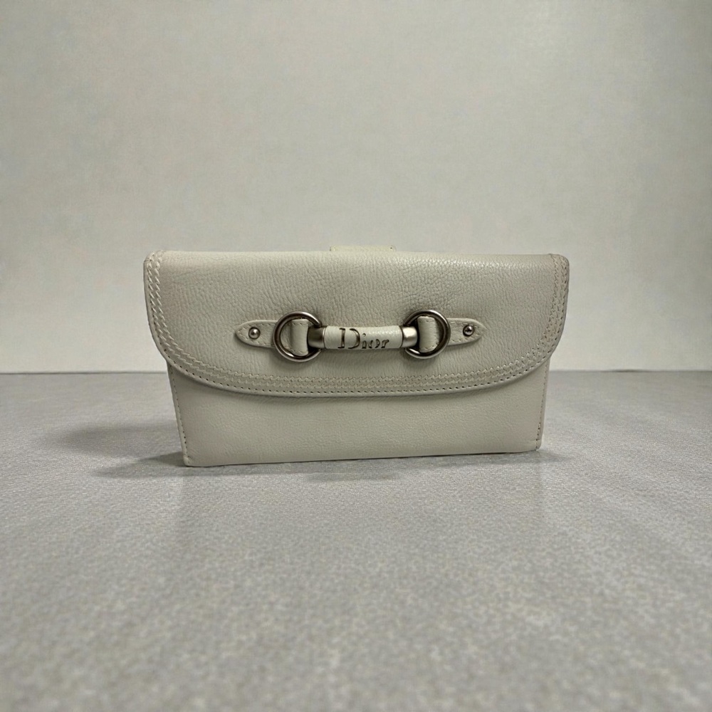 Dior Vintage Off-White Leather Women's Wallet